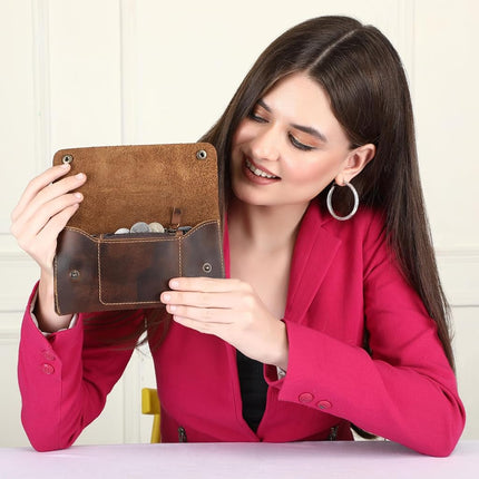 The Antiq Leather Currency Pouch, Currency Organiser, Dollar Bills Holder, Bills Organizer, Money Envelope with Mobile Pocket, Money Bag for Men and Women (Brown)