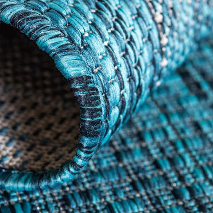 Unique Loom Outdoor Border Collection Area Rug - Soft Border (10' Round Teal/Ivory)