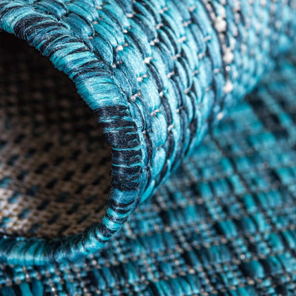 Unique Loom Outdoor Border Collection Area Rug - Soft Border (10' Round Teal/Ivory)