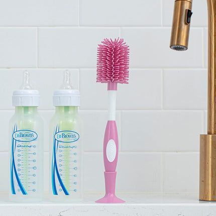 Brosse à biberon Dr. Brown's à poils doux pour biberons à col étroit - Rose