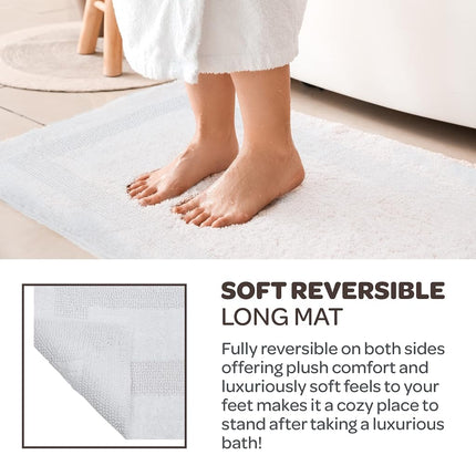 Alfombra de baño larga reversible Bedford Home 100% algodón - Blanco - 24x60