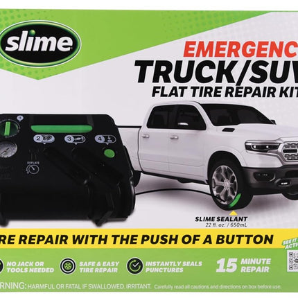 Slime 50139 Flat Tire Puncture Emergency Kit, Includes Sealant and Tire Inflator Pump, Analog, Suitable for Cars and Other Highway Vehicles, 10 Min Fix