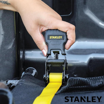 STANLEY S10004-12 Black/Yellow 1" X 12' Ratchet Straps - 500 LBS Safe Working Load / 1,500 LBS Break Strength, 4 Pack