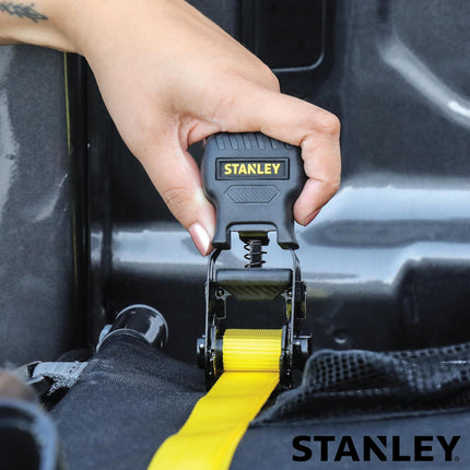 STANLEY S10004-12 Black/Yellow 1" X 12' Ratchet Straps - 500 LBS Safe Working Load / 1,500 LBS Break Strength, 4 Pack