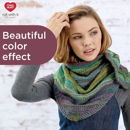 Red Heart Roll with It Melange Yarn, 3 Pack, Green Room 3 Count