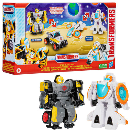 Transformers Toys Space Blast 2-Pack, Bumblebee and Autobot Blades 11-cm Action Figures, Preschool Robot Toys for Children Aged 3 and Up