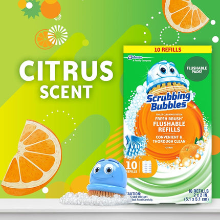 Scrubbing Bubbles Fresh Brush Toilet Cleaning System, Flushable Refill, 10 ct