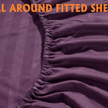 Elegant Comfort Softest and Coziest 4-Piece Sheet Set - 1500 Premium Hotel Quality Microfiber - Luxurious Wrinkle Resistant 4-Piece Damask Stripe Bed Sheet Set, Twin XL, Eggplant/Purple