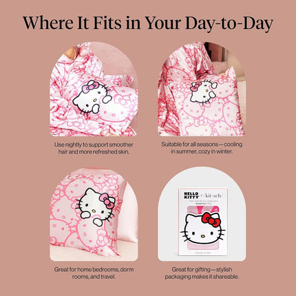 Kitsch x Hello Kitty (Pink Kitty Faces) - Satin Pillowcase with Zipper for Hair and Skin, Softer Than Silk, Smooth Cooling Pillow Covers, Machine Washable, King Size (19x36)