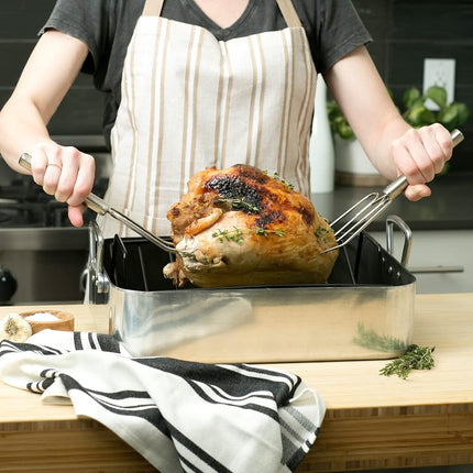 RSVP International Endurance® (LFT-2) Stainless Steel Turkey & Roast Lifters, Set of 2 | Transfer Turkey or Ham Easily | Long Handles for Strong Grip | Dishwasher Safe | Great for Thanksgiving