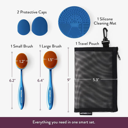 Mothercould Premium Sunscreen Brush Set for Children and Baby Sunscreen Applicator with Metal Handle, Travel Case, 2 Brushes, 2 Caps, and Non-Stick Cleaning Mat, Sun Care (2-pack) (Blue)