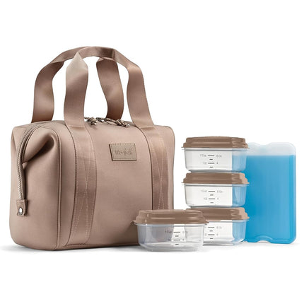 Bolsa de almuerzo de neopreno Fit & Fresh para mujer, bolsa de almuerzo aislada para mujer para el trabajo, lonchera grande resistente a desgarros y manchas para mujer con recipientes y hielo, bolsa de almuerzo Remi lavable a máquina, Taupe