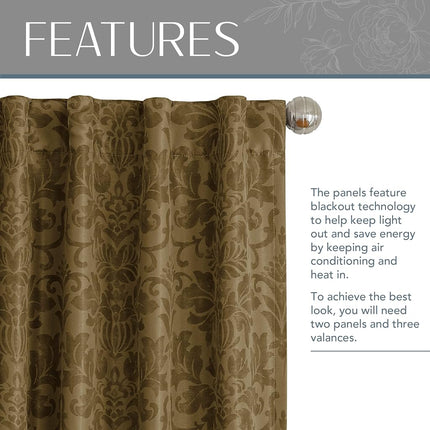 Elrene Blackout Rod Pocket/Back Tab Window Curtain Panel, Fabric, Antique Gold, 52" W x 95" L (Pack of 1)