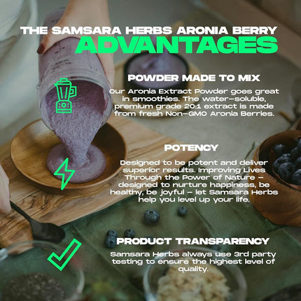 Samsara Herbs Aronia Berry Extract Powder 20:1 Concentration - (16oz/454g) Immune, Circulation, Antioxidants, Anti-inflammatory Supplements