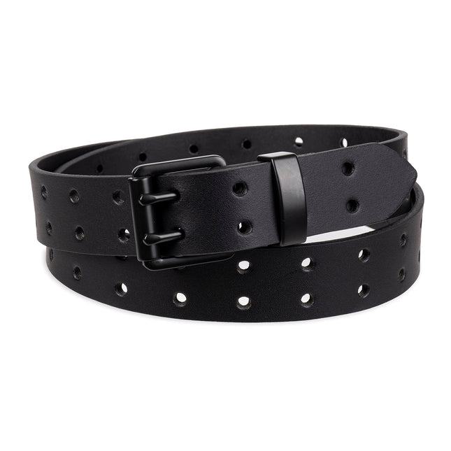 Dickies mens Double Prong Fully Adjustable Leather BeltBelt, Black Perforated, Medium (34-36)