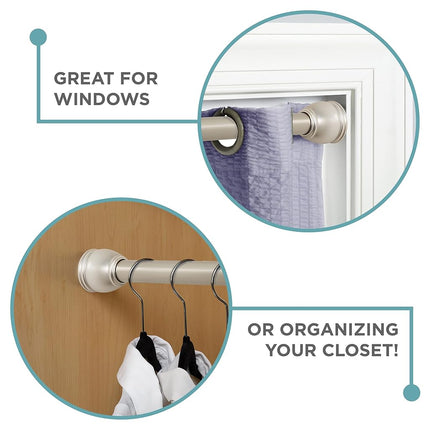 Zenna Home NeverRust Adjustable Tension Rustproof Shower Curtain Rod, Fits, 26-76 Inches, Brushed Nickel