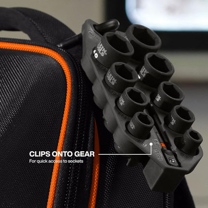 Klein Tools 33809M Grab-And-Go Impact Socket Set, Metric, 10-Piece Set with Sleeve, Carabiner, 3/8-Inch Drive, Color-Coded 8 mm, 10 mm, 12 mm, 13 mm, 14 mm, 15 mm, 17 mm, 18 mm, 19 mm Sockets