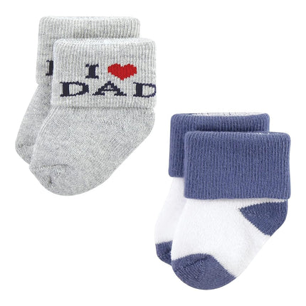 Hudson Baby Chaussettes riches en coton pour nouveau-nés et chaussettes en tissu éponge pour bébés filles, maman papa garçon marine rouge, 0-6 mois