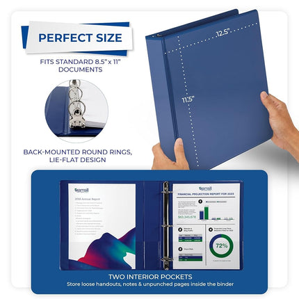 SaSamsill 1.5 Inch 3 Ring Binders, Made in USA, Economy Round Ring, Clear View Cover, 325 Sheet Capacity - for School, Home, Office - Blue, 4 Pack