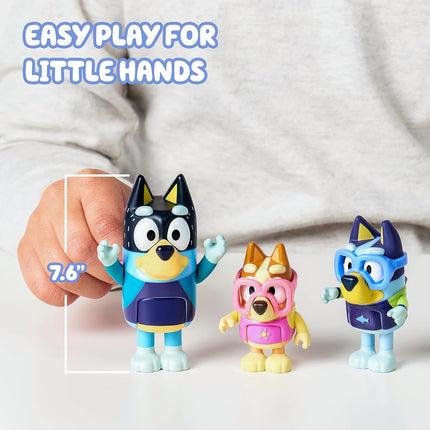 Bluey Figure 4-Pack, Family Beach Day 2.5-3 Inch, Bingo, Bandit And Chilli Character Figures With Accessories