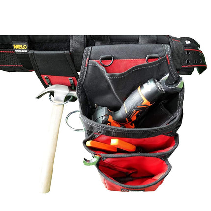 MELOTOUGH Tool Belt with Suspenders Braces Pro Framer Combo System-Magnetic Tool Pouch Build Heavy Duty Carpenter Tool Belt and Multi Function Tool Belt Suspenders（Red)