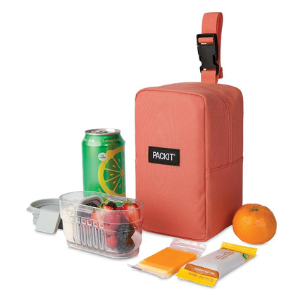 PackIt® Freezable Upright Snack Box, Papaya, Built with ECOFREEZE® Technology, Fully Freezable, Collapsible, Reusable, with Top Buckle Handle and Top Load Design, for Perishable Snacks On The Go