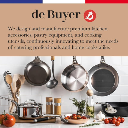 De Buyer Mineral B Carbon Steel Country Fry Pan with 2 Handles - 9.5” Diameter, 6.9” Cooking Surface - Ideal for Sauteing, Simmering, Deep Frying, Stir Frying - PFAS, PFOA, PFOS Free - Made in France