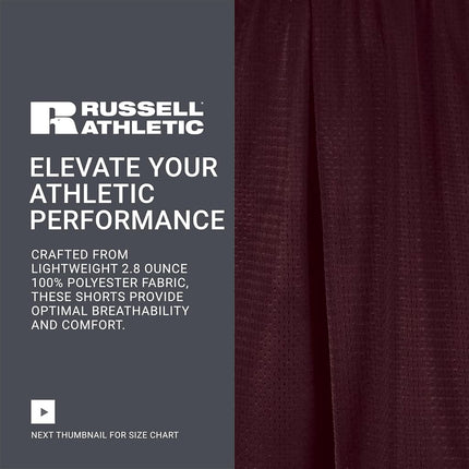 Russell Athletic Men's Mesh Short with Pockets, Maroon, Small