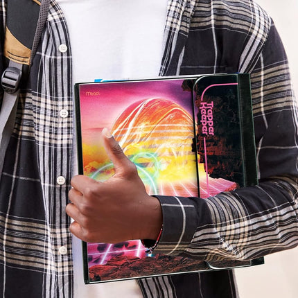 Mead Trapper Keeper Binder, Retro Design, 1" Binder Includes 2 Folders and Extra Pocket, Metal Rings and Spring Clip, Secure Storage, Glow, School Supplies (260038FM-ECM)
