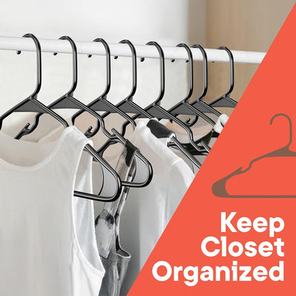 Premium Clothes Hangers – Space-Saving Slim Design, Lightweight and Durable Plastic with Smart Shoulder Grooves, Versatile Usage for Organizing Laundry, Coats, and Clothes, Black, Pack of 50