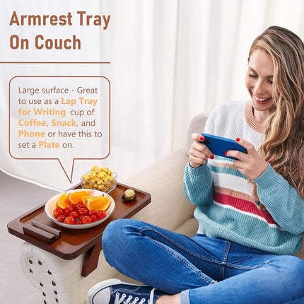 SINWANT Sofa Arm Tray Table Clip on Side, Couch Tray with 360° Rotating Phone Holder,Couch Arm Table Sofa Armrest Tray for Home,Living Room, Eating,Drinks,Snacks,Remote/Control 39*25*3.8cm