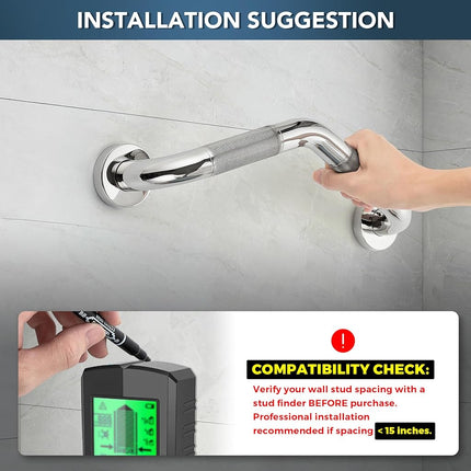 Grab Bars for Bathtubs and Showers- 1-1/4 x 16 Angled Shower Grab Bar for Seniors Knurled Stainless Steel Handicap Grab Bars for Wall (Polished Nickel, 2 Pack)
