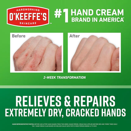 O'Keeffe's Working Hands Hand Cream; Relieves and Repairs Extremely Dry Hands; 3 oz Tube; (Pack of 2)