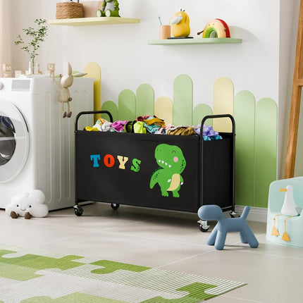 GRANNY SAYS Toy Chest with Wheels, 135L Extra Large Toy Storage Organiser, Metal Toybox Dinosaur, Toys Storage Box for Kids, Baby Toy Bin for Children Nursery Play Room Organizing Plush Toys, Black
