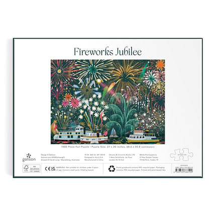 Galison Fireworks Jubilee – 1000 Piece Foil Jigsaw Puzzle Featuring Beautiful Artwork Of Fireworks Overlooking Boats On The Water