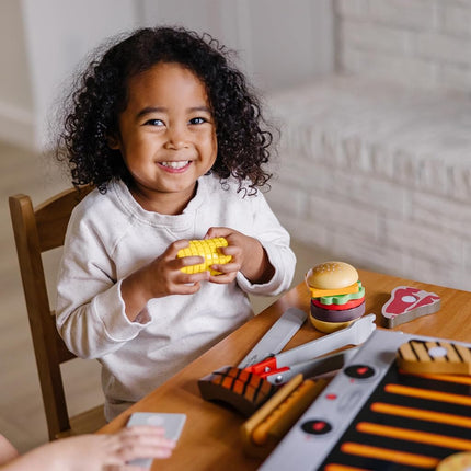 Melissa & Doug 9280 Grill and Serve BBQ Set (20 pcs) -Wooden Play Food and Accessories, Multi-Colored, 1 EA