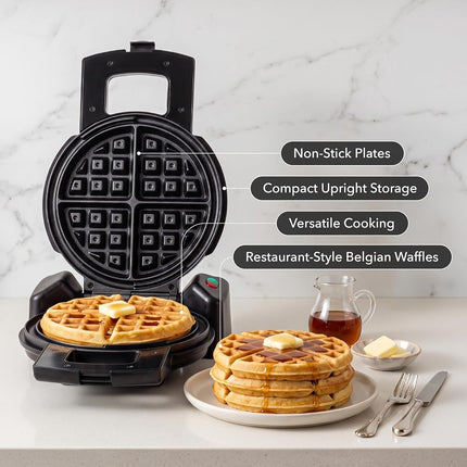 Ovente Electric Waffle Maker 1000W Power with Nonstick Plates and 180 Rotating Flip Function, Perfect for Cooking Belgian Waffles and Breakfast, Portable and Compact Design, Black WMF1440BR