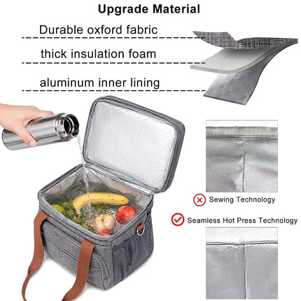 Weitars Lunch Bag for Women Men, Loncheras para Mujer Dual Compartment Waterproof Reusable Large Lunch Box Wide-Open Cooler Tote Bag for Working Picnic Hiking (15L) (Gray(Kahki))