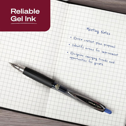 Uni-Ball® 207™ Retractable Fraud Prevention Gel Pens, Micro Point, 0.5 mm, Black Barrels, Blue Ink, Pack Of 12