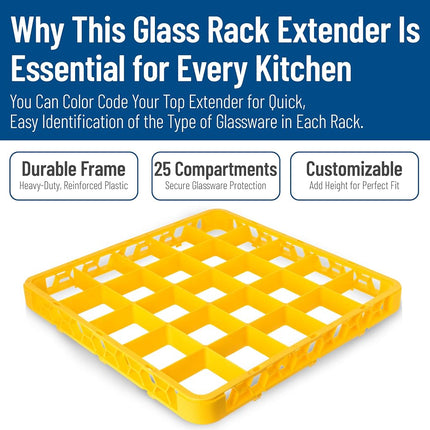 Carlisle FoodService Products OptiClean 25 Compartments (3-1/2") Divided Glass Rack Extender, Yellow