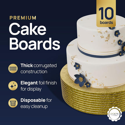 O'CREME Gold Wraparound Cake Pastry Round Drum Board 1/4 Inch Thick, 8 Inch Diameter - Pack of 10