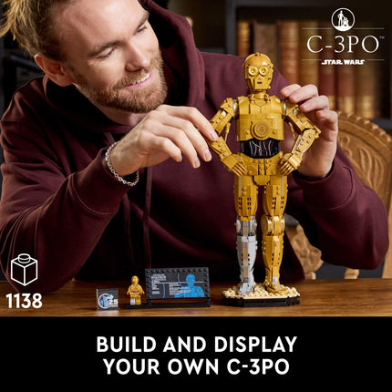 LEGO Star Wars C-3PO Buildable Droid Figure, Build and Display Model with C-3PO Minifigure, Star Wars Collectible for Home or Office Décor, Nostalgic Gift Idea for Adults, Fans or Collectors, 75398