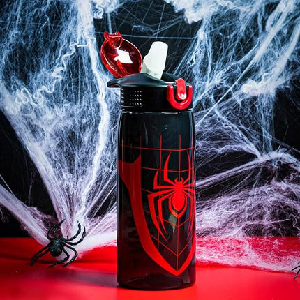 Zak Designs Marvel Spider-Man Water Bottle For School or Travel, 25 oz Durable Plastic Water Bottle With Straw, Handle, and Leak-Proof, Pop-Up Spout Cover (Spider-Man)