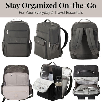 Baggallini Women's Everyday Backpack-11x15.5" Lightweight Water-Repellent Nylon Travel Bag W/Padded Laptop Sleeve & RFID, Charcoal, One Size, Everyday Laptop Backpack - 11x15.5" Lightweight