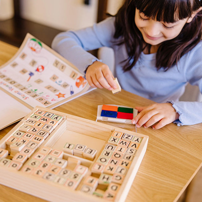 Melissa & Doug Deluxe Wooden Stamp Set - ABCs 123s