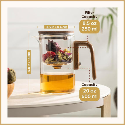 WOLTBLOOM Enchanti Tea Pot - Modern Glass Infuser Teapot - Water Separation Magic Teapot with Heat-Resistant Handle - Elegant Gift Box & Writable Card - Perfect for Loose Leaf Tea - 600 ML (20oz)