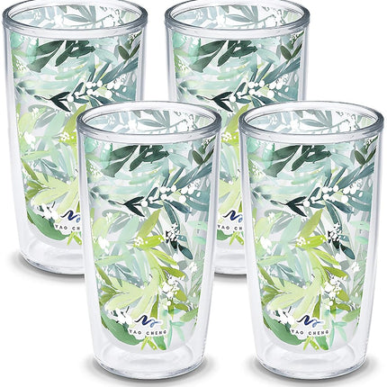 Tervis Yao Cheng Green Crystal Made in USA Double Walled Insulated Tumbler Travel Cup Keeps Drinks Cold & Hot, 16oz 4pk, Lush Mimosa