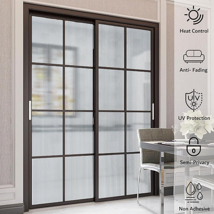 VELIMAX Reeded Glass Privacy Film, Frosted Window Vinyl, 3D Decorative Window Decals Non Adhesive for Bathroom Living Room 29.5x157.4 inches