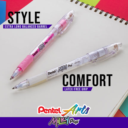 Pentel Milky Pop Pastel Gel Pen, (0.8mm) Medium, White Ink 8 Pack
