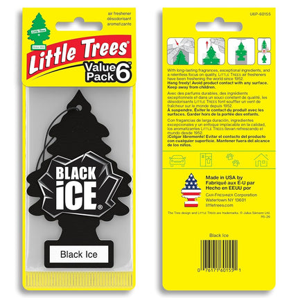 LITTLE TREES Car Air Freshener I Hanging Tree Provides Long Lasting Scent for Auto or Home I Black Ice, 24 count, (4) 6-packs